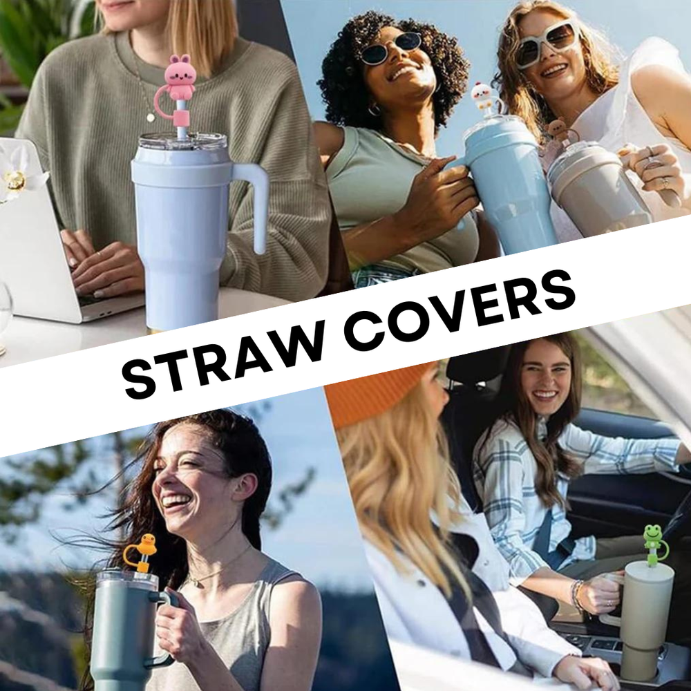Colorful Tumbler Straw Caps - Bear Flower Rainbow Cloud Cowboy Hat Animals Barbie Designs