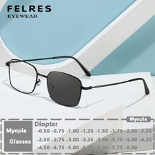 Metal Square Photochromic Myopia Nearsighted Glasses Unisex Classic Sunglasses
