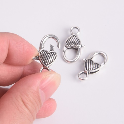 5pcs 27x14mm Tibetan Silver Heart Lobster Claw Clasp for Jewelry Making DIY Lot - Picture 2 of 3