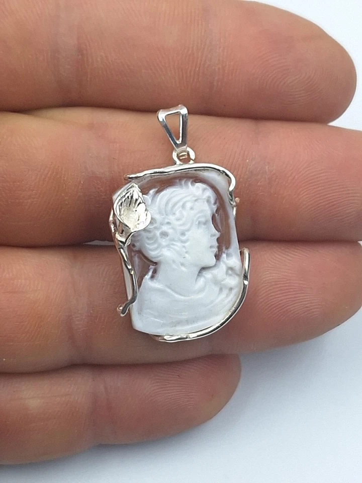 CIONDOLO IN ARGENTO 925% CON CAMMEO SARDONICO, DONNA PLACCATO ORO BIANCO 18KT - Immagine 2 di 4