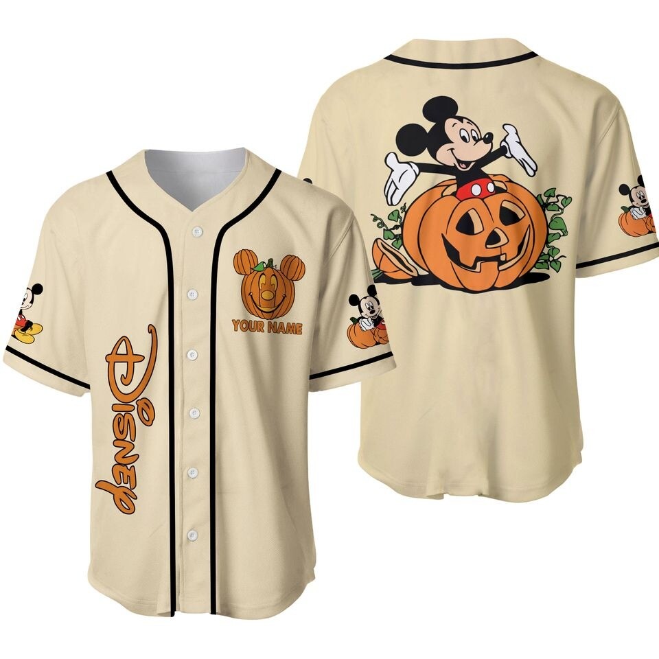 Personalized Halloween Disney Mickey Mouse Pumpkin Jersey For Baseball Fans image 4