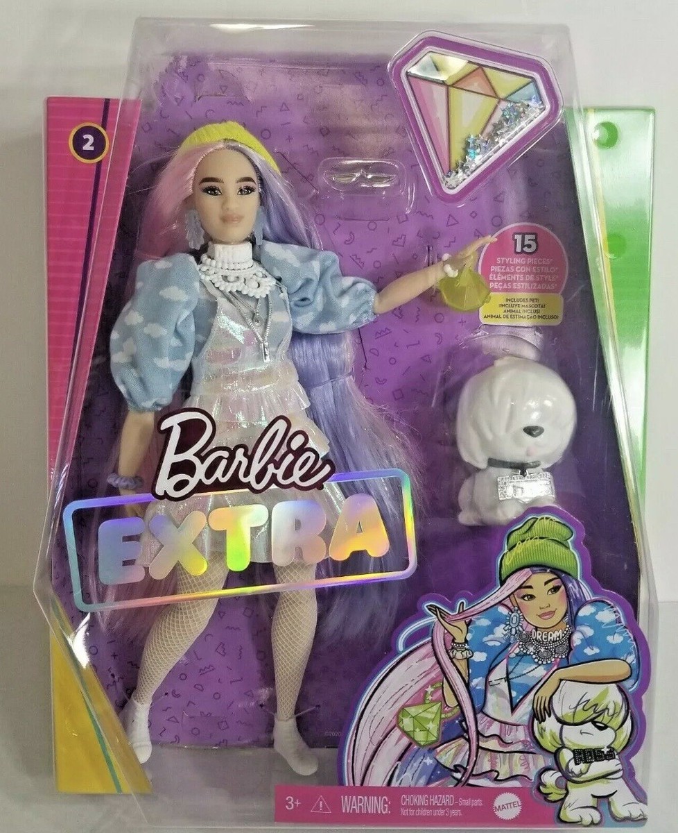 Barbie Extra Doll #2 in Shimmery Look with Pet Puppy, Pink