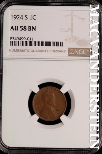1924-S Lincoln Wheat Cent - NGC AU 58 BN - Scarce  No Reserve  #SLH97