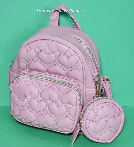 Rose Pink Heart Quilted Mini Backpack with Coin Purse NEW UNUSED NWT - 第 2/4 張圖片