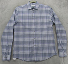 Calvin Klein Shirt Mens 15.5 36/37 Blue Plaid Regular Fit Wrinkle Free Stretch