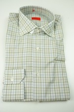 Isaia Napoli Blue Brown White Plaid Long Sleeve Cotton Dress Shirt 15.5/39 NEW