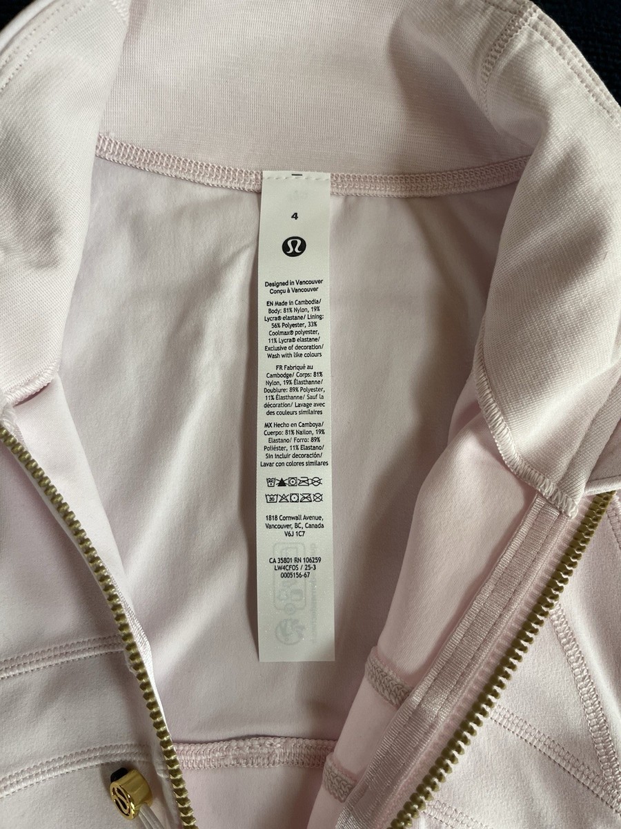 NWT Lululemon Define Jacket *Nulu, Blissful Pink/Gold/Gold Size 4