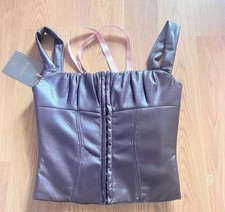 House of CB Vegan Faux Leather Brown Corset Bustier Top NWT