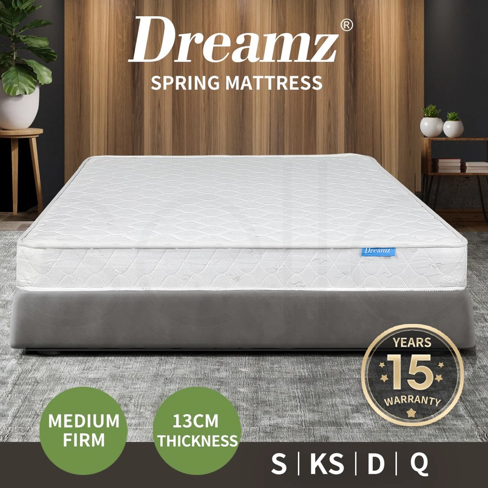 Dreamz Mattress Spring Queen Double King Single Bed Tight Top Medium Firm 13cm