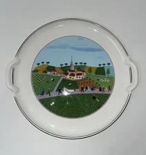 Villeroy & Boch Porcelain Cake Plate/Tray w Handles Wedding Scene 12" Signed