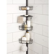 4 Tier Steel Tension Pole Shower Caddy w/3 Baskets Soap Tray Shelf Bathroom Rack