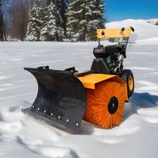 196cc Power Walk Behind Snow Dirt Sweeper Lawn Turf Driveway  W/Shovel Trowel