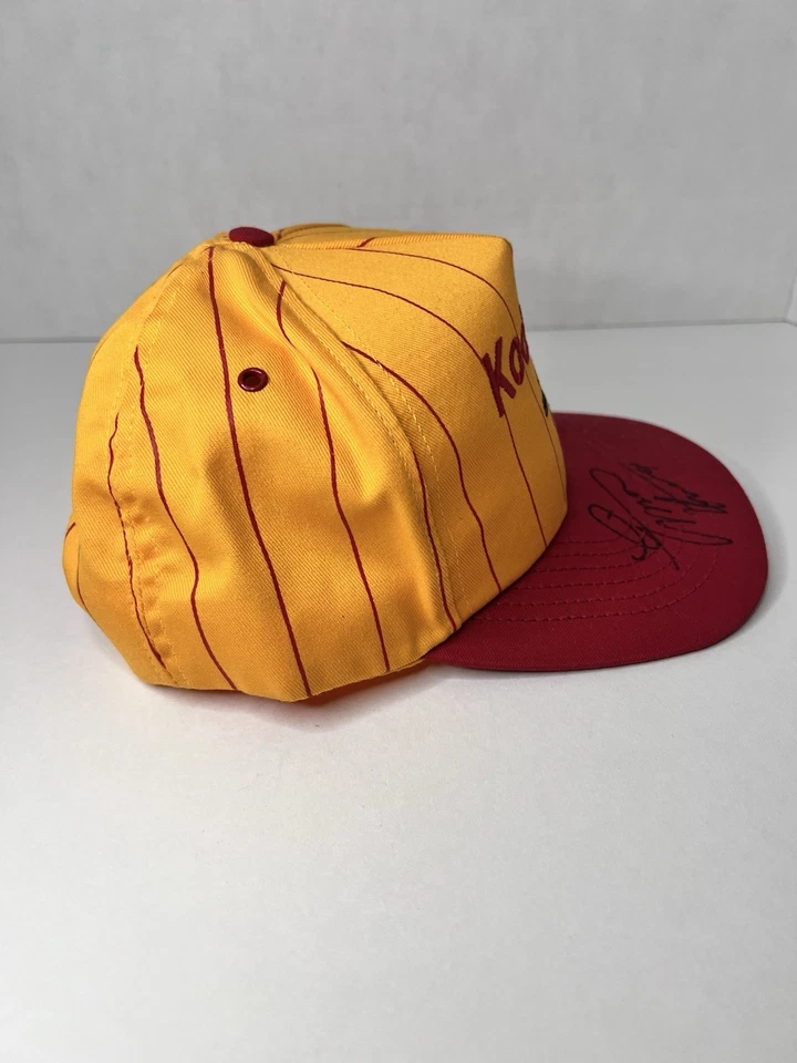 Vintage Ernie Irvan Hat Kodak Racing Snapback Yellow Stripe Autographed NASCAR - Image 2 of 4