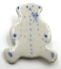 VTG CERAMIC TEDDY BEAR Blue white brooch silver tone metal Pin costume Jewelry