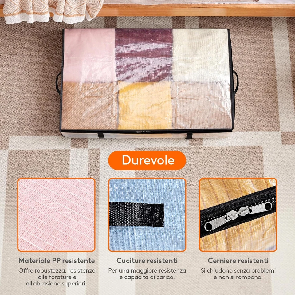 4 Pezzi Scatole per Vestiti Trasparente 60L, Contenitori Sottoletto Pieghevole C - Immagine 2 di 4