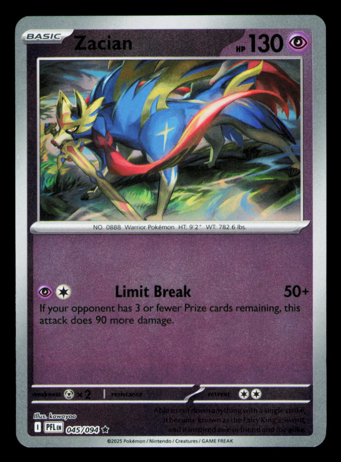 Zacian Reverse Holofoil Rare ME02: Phantasmal Flames 045/094 NM