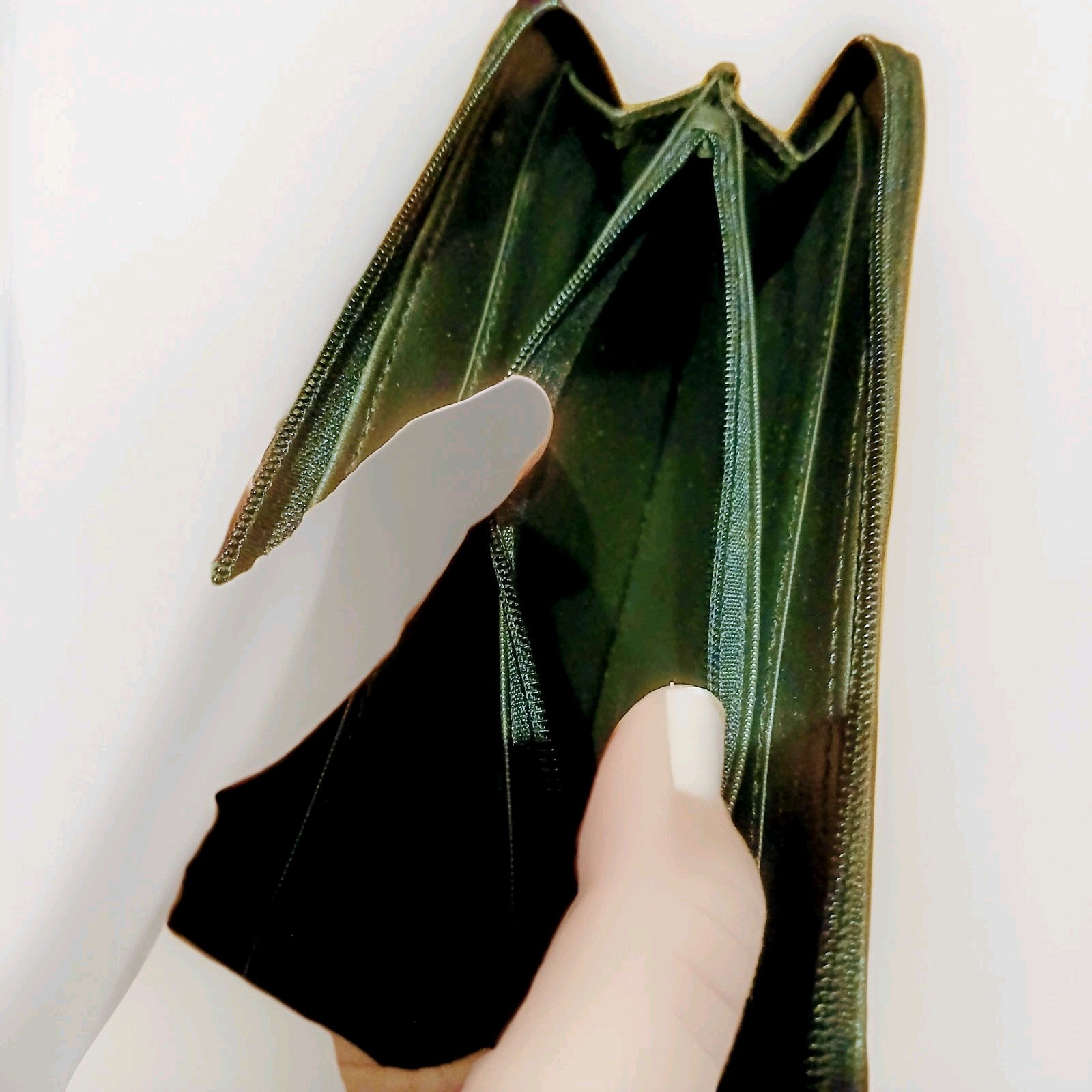 Black Leather Patchwork Accented Clutch Coin Card… - image 6