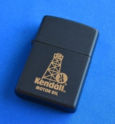 Vintage Zippo 1992 Kendall Motor Oil Black Matte Oil Lighter w/ Case Unfired