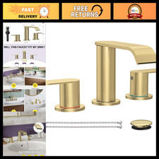Brushed Gold Widespread Bathroom Faucet 3 Hole 8 Inch Waterfall Design