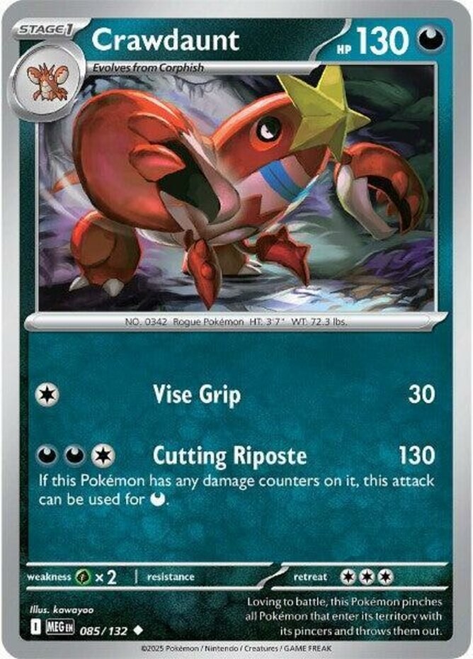 1x Crawdaunt - 085/132 - Uncommon - Mega Evolution - Base Set - Near Mint - Poke