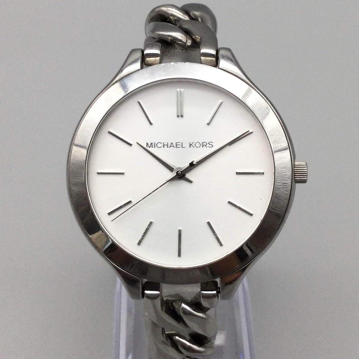 Michael Kors Slimrunway Womens Watch 42mm Silver Tone MK-3279 New
