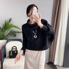 Pleats Please Issey Style Pleated Top with Stand Collar and Batwing Sleeves