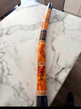 Hand Painted Wooden Didgeridoo Wind Instrument, Brown  Black Painted Finish