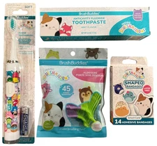 BRUSH BUDDIES 4pc Gift Set SQUISHMALLOWS Toothbrush+Toothpaste+Flossers+Bandages