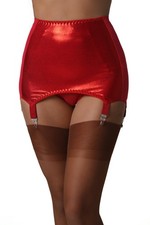 Rotes gl&auml;nzendes Mieder mit 6 Strapsen &ndash; Vintage Strapsg&uuml;rtel &ndash; Damen Lingerie S