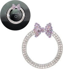 Car Accessories, Purple Bow Tie Push Start Button Rhinestone Ring, Bling Gir