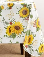 Sunflower Butterfly Vinyl Flannel Back Var Size Tablecloth Multicolor by Elrene