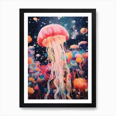 Collage Stil Qualle 3 Kunstdruck gerahmtes Wandbild Poster Leinwanddruck Bild