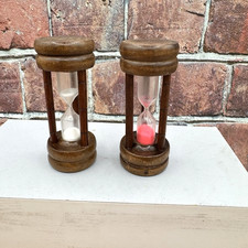 2 Wood Hour Glass Timers 3 Minute Pink White ...