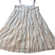 Madewell Button Down Linen Rainbow Stripe Casual Midi Dress Size 14