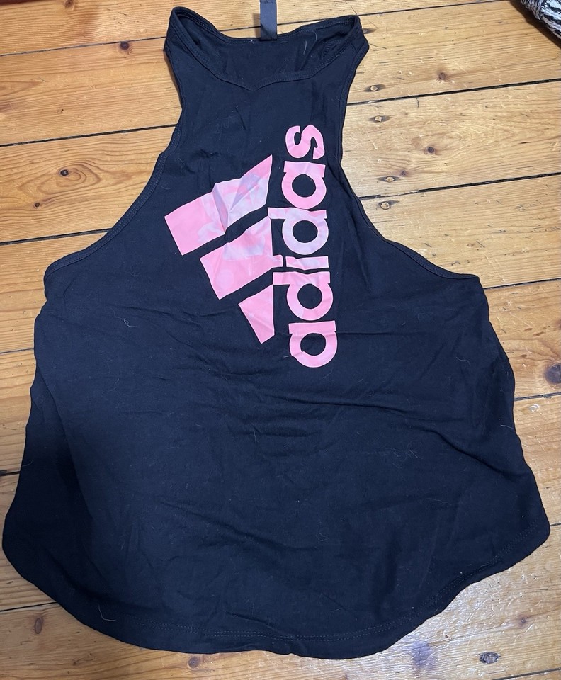 Adidas racerback pink black gym workout top - size xs 