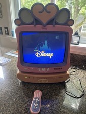 Vintage Disney Pink CRT TV 480i. DVD Player, Remote Speakers. Read description