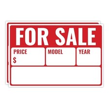 2PC For Sale Sign Car, 12 Inches by 8 Inches - 20 mil Price Model Year 12x8 2PC