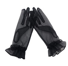 Women's Ruffled Tulle Mesh Gloves Wedding Party Gloves Short One Size Black