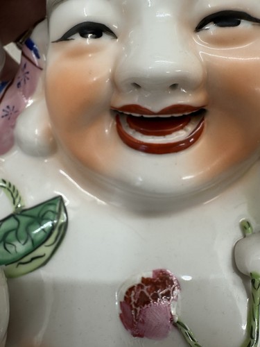 Buddha Statue lachend glücklich Glück mit fünf Kindern Buddhismus Figur Rose Vintage - Bild 11 von 16