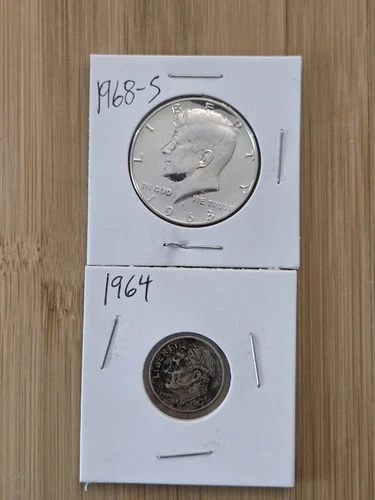 1968-S Proof Kennedy Half Dollar 40% Silver + 1964 Roosevelt Dime 90% Silver US