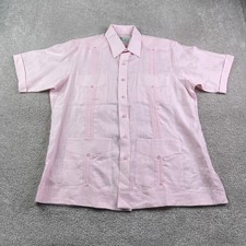 Panabrisa Shirt Mens Large Pink Linen Guayabera Cuban Button Up Cuffed
