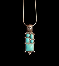 Sterling Silver Turquoise Style Pendant Necklace 23 Snake Chain 925 Italy