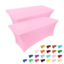 2 Pack 4FT Table Cloth for Rectangular Fitted Events Stretch 4 Ft - 2 Pcs Pink