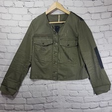 Free People - Lou Cropped Jacket Military Army Green Distressed Women's - Size M