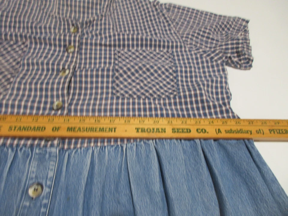 Sz 2XL Vintage Carolina Blues Dress Denim Check Jean Patio Baby Doll Cottagecore - Image 4 of 4