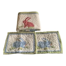 Pottery Barn Kids Crib Quilt Comforter & 2 Shams Bunny Rabbit Reversible Green