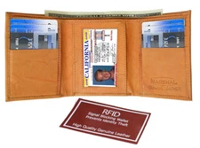 Tan RFID  Blocking Men's Leather Trifold Thin Wallet U.S Seller