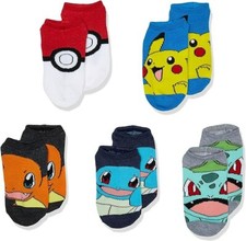 Pok mon Boys' 5 Pack No Show Socks  Shoe Size 7.5-3.5  By Nintendo