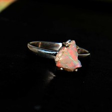 925 Sterling Silver Natural Ethiopian Blue Fire Opal Rough Gemstone Women Ring