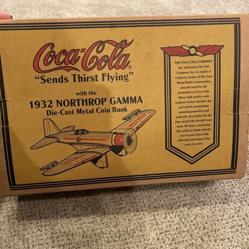 Ertl 1995 Coca-Cola 1932 Northrop Gamma Die Cast Airplane Metal Coin Bank W Key - Picture 3 of 7